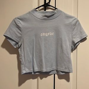 FOREVER21 Size M Baby Blue Crop Top “Angelic”